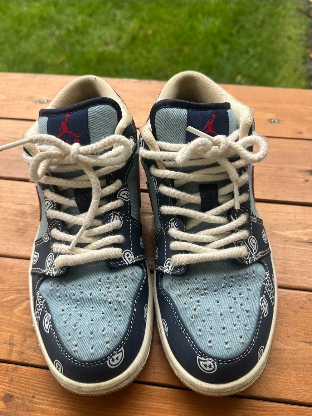 Nike Air Jordan 1 Low Paisley Navy/Light Blue/Brown 7 M, 9 W - Picture 2 of 6